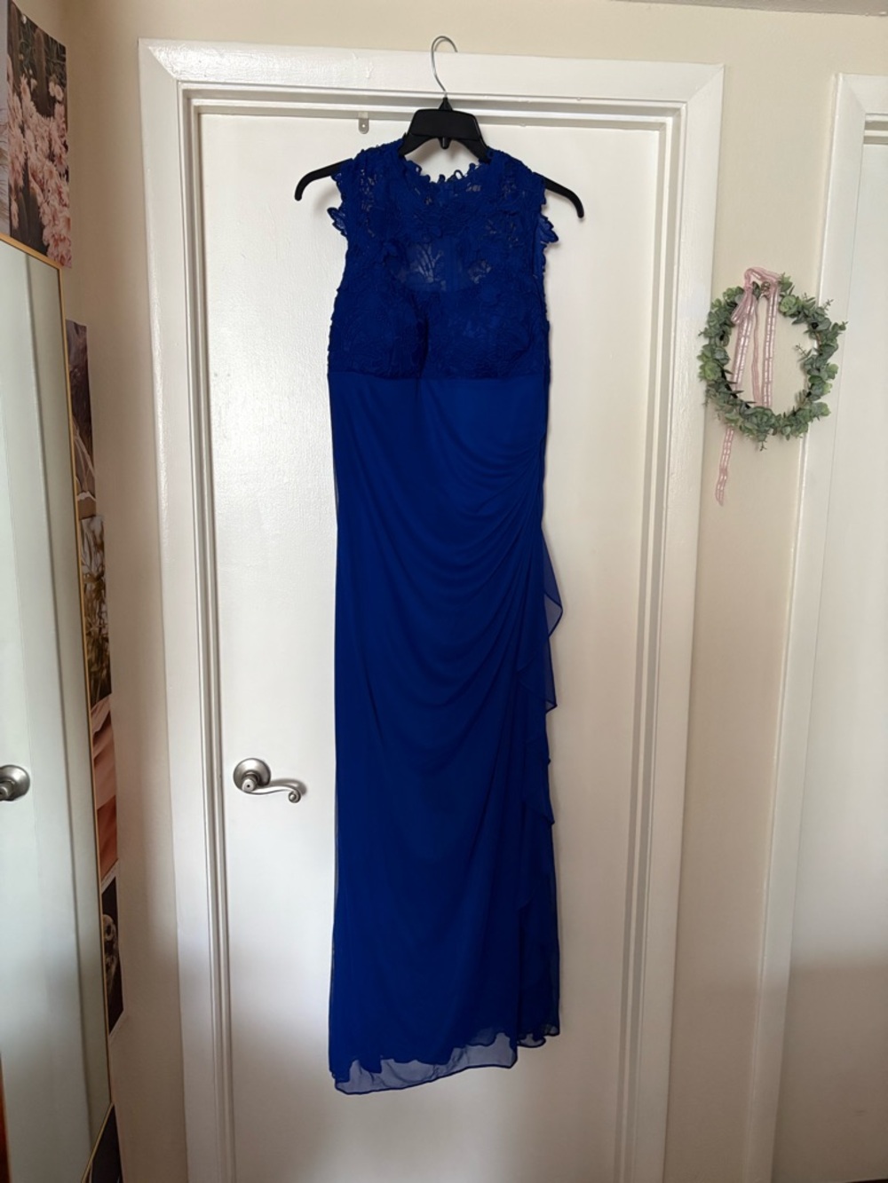 Betsy & Adam Cobalt Blue Lace Bodice Maxi Dress